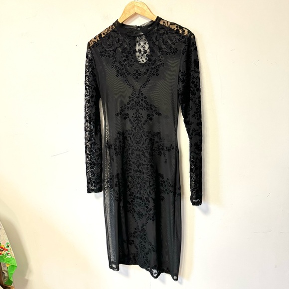 Vintage Whimsigoth Sheer Black Dress Velvet Burnout LBD Cocktail Womens Medium - Picture 13 of 13